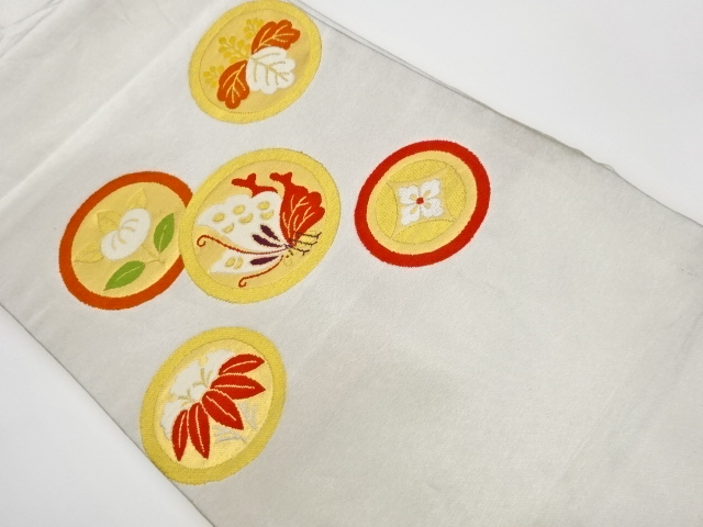 JAPANESE KIMONO / VINTAGE NAGOYA OBI / WOVEN BUTTERFLY & BAMBOO GRASS